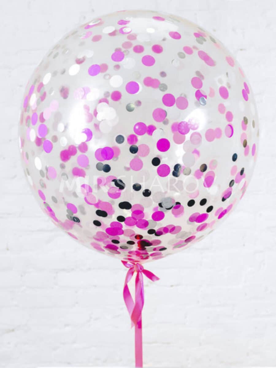 Большой шар гигант (прозрачный с розовым микс конфетти) 80 см.