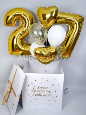 Коробка-сюрприз с шарами "Золотая любовь" | с доставкой по Киеву