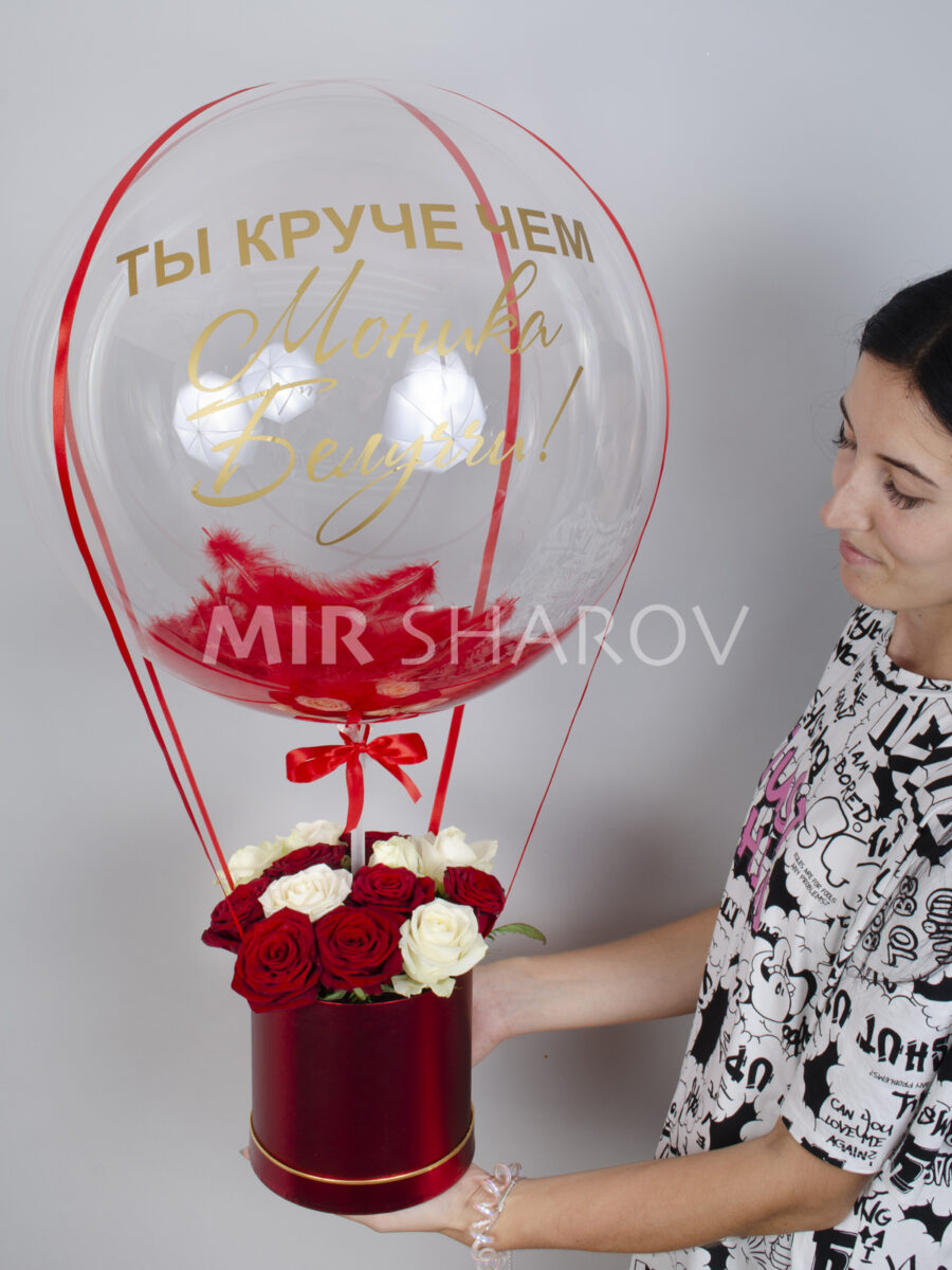 Воздушные шарики с шаром баблс с цветами купить в Киеве