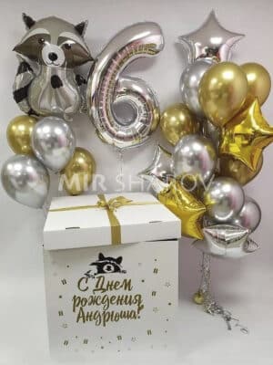 коробка сюрприз с шарами на день рождения «Енот полоскун» | Киев