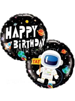 Фольгированный шар круглый Happy Birthday космос 45 см