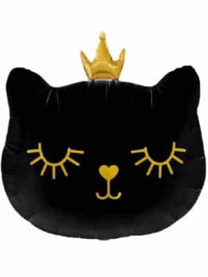 Шарик Кошка-принцесса голова с короной чёрная 49x52 см