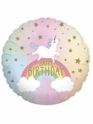 Гелиевый Шарик Happy Birthday – единорог на радуге 45 см