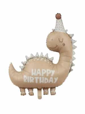 Шарик гелиевый фигура Динозавр сатин бежевий Happy Birthday 77х82 см
