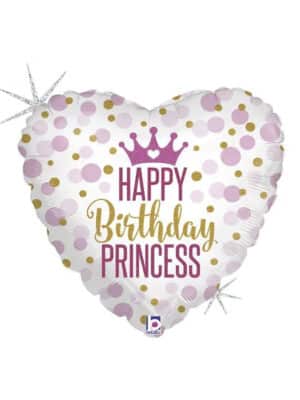 Фольгированный шарик Happy Birthday Princess - корона на розовом 45см