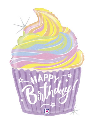 Шарик Happy Birthday - кекс макарун голография 40 x 57 см