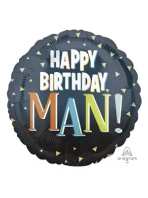 Шар с гелием Happy Birthday Man - треугольники на черном 45см