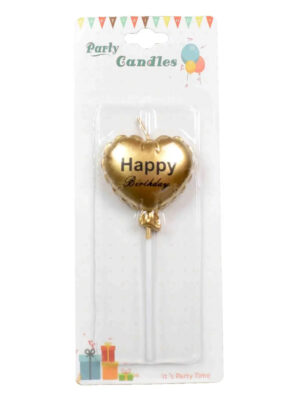 Свеча воздушное сердце золото (Happy Birthday) 4*5 cм