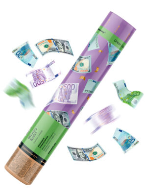 Хлопушка фольга евро и доллары 30 см