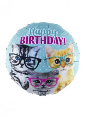 Шарик фольгированный Happy birthday котики 45см