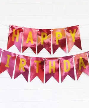 Гирлянда бумажная флажки "Happy Birthday" (малиновая)