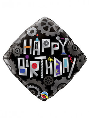 Шар фольгированный Happy Birthday ромб - Робот 45см
