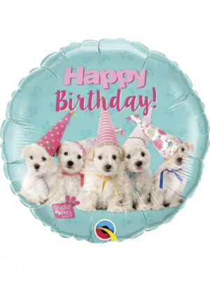 Шарик фольгированный Happy birthday собачки 45см