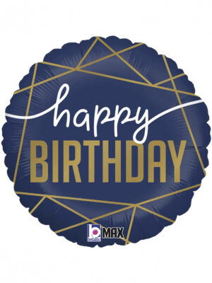 Шарик фольгированный Happy birthday - геометрия синий 45см