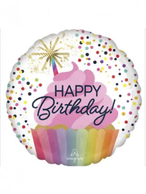 Шарик фольгированный Happy birthday - кексик 45см