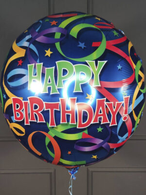 Шарик фольгированный Happy Birthday - серпантин 80см