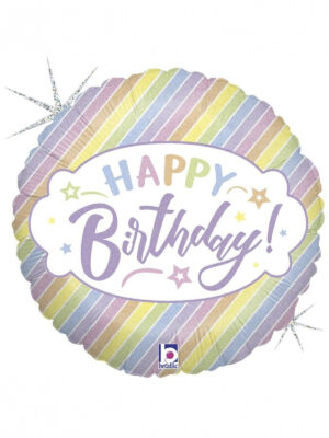 Шарик фольгированный Happy birthday - пастель голография 45см