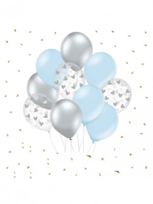 Набор из воздушных шаров с гелием «Серебряные сердца с голубыми шариками»