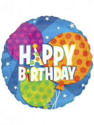 Шарик фольгированный Happy birthday - воздушные шарики на синем 45см