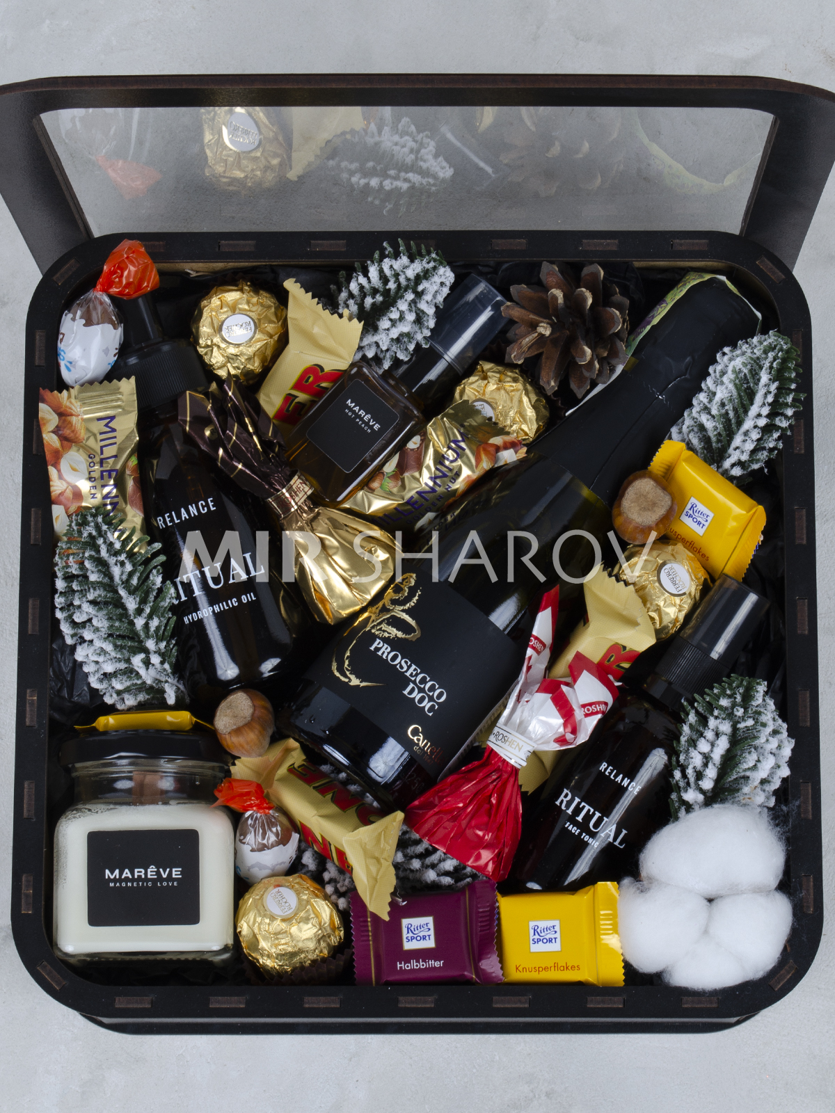 Подарок для девушки, женщины, коллеги или подруги на новый год, рождество, Николайчика. Подарочный женский бьюти бокс набор с косметикой и алкоголем